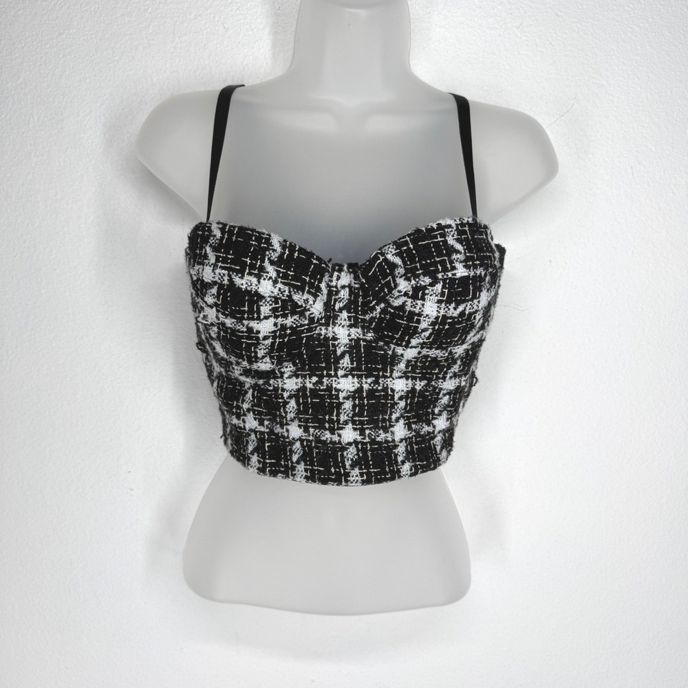 Windsor Plaid Tweed Corset Bustier Crop Top Gold Size L Academia Goth Layering